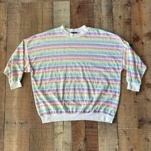 Vintage Kicks Women's Pastel Rainbow Striped Cotton Lightweight Sweatshirt